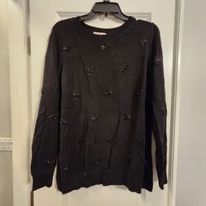 Black Embellished Knit Sweater Sparkle Tread Detail Crewneck Women’s Medium